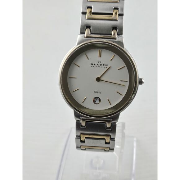 Men's Skagen Steel Denmark 240LGX Date Quartz Watch New Battery Runs Swiss Parts - Picture 1 of 10